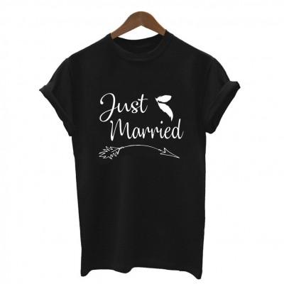 Just Married Letter Print T Shirt TO